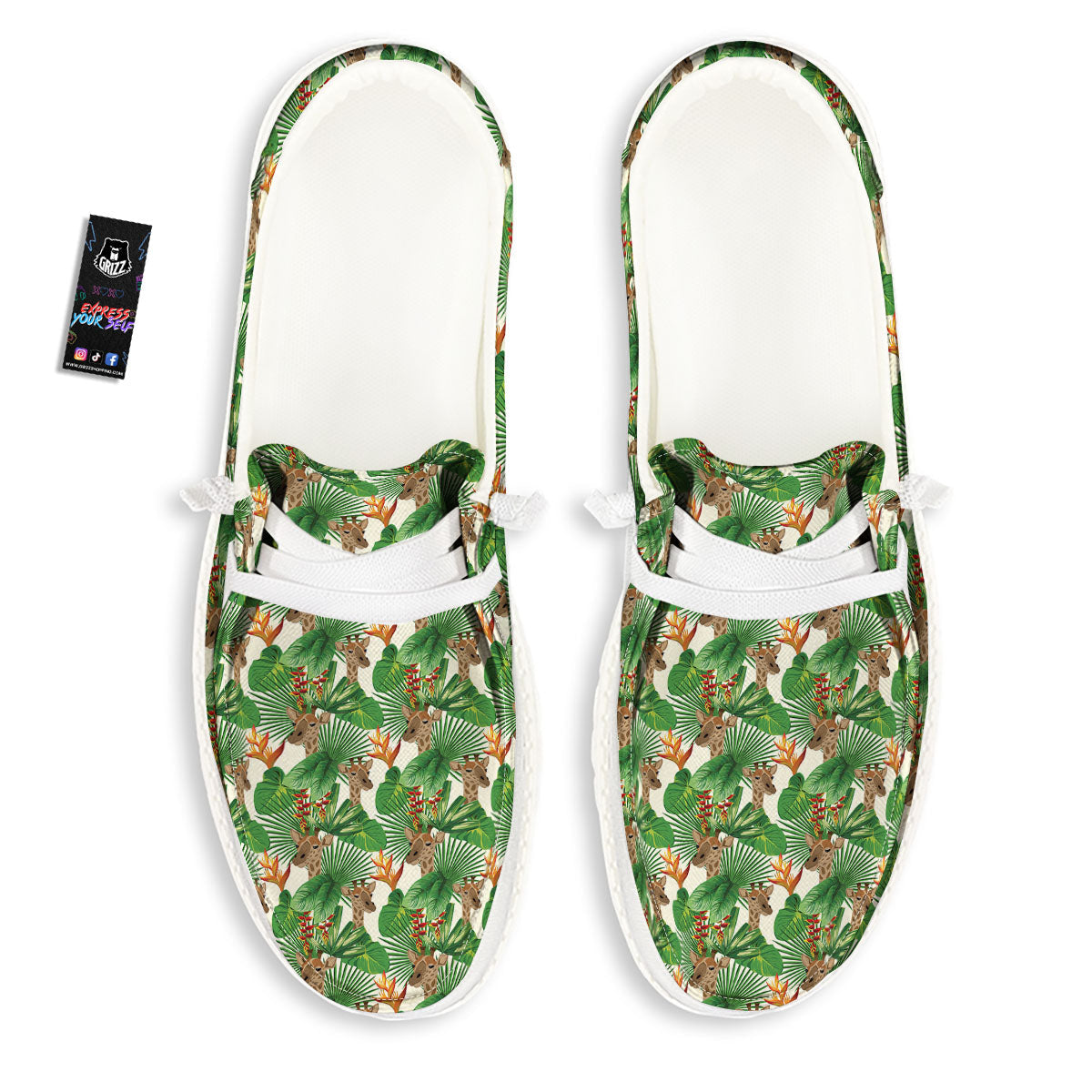 Giraffe Exotic Tropical Print Pattern White Loafers-grizzshop