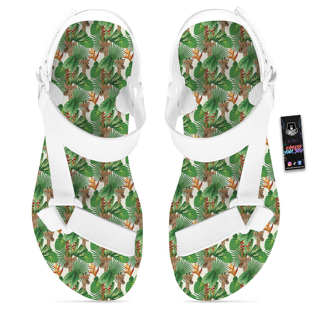 Giraffe Exotic Tropical Print Pattern White Open Toe Sandals-grizzshop