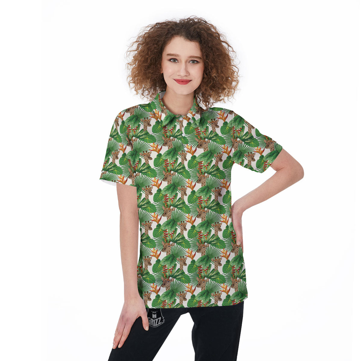 Giraffe Exotic Tropical Print Pattern Women's Golf Shirts-grizzshop