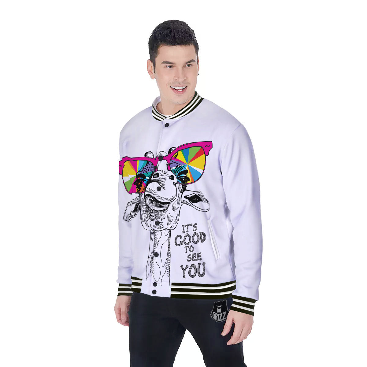 Giraffe Funny Print Baseball Jacket-grizzshop