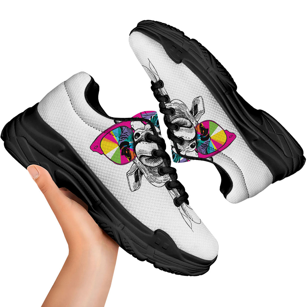 Giraffe Funny Print Black Chunky Shoes-grizzshop