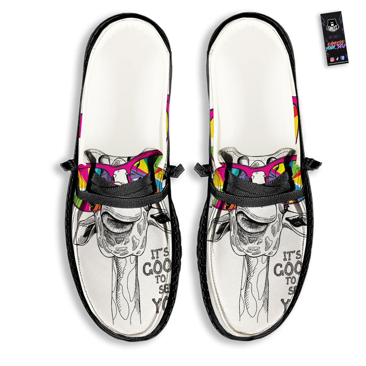 Giraffe Funny Print Black Loafers-grizzshop