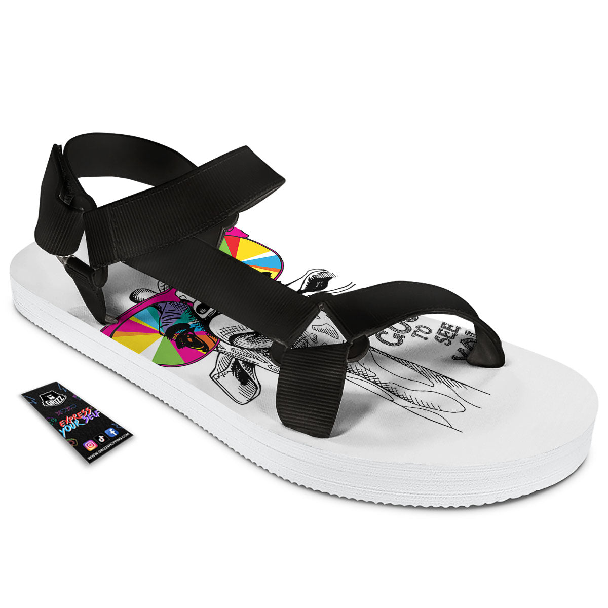 Giraffe Funny Print Black Open Toe Sandals-grizzshop