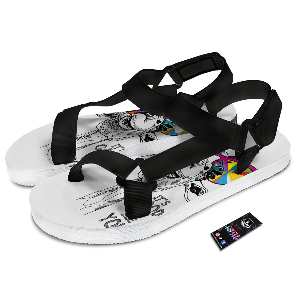 Giraffe Funny Print Black Open Toe Sandals-grizzshop