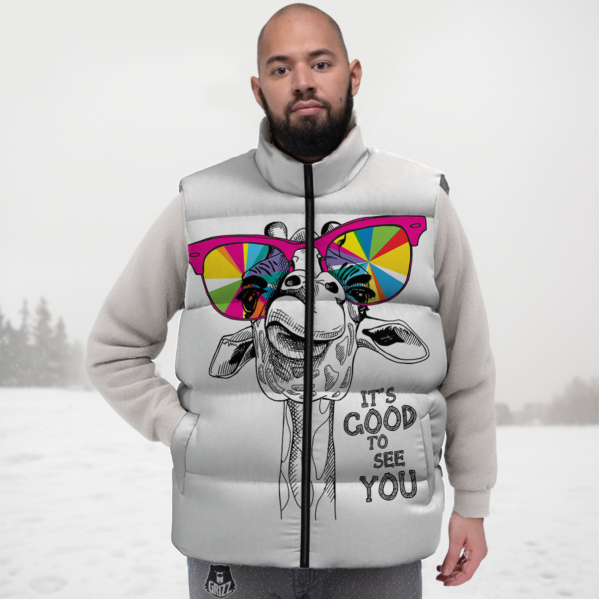 Giraffe Funny Print Down Vest-grizzshop