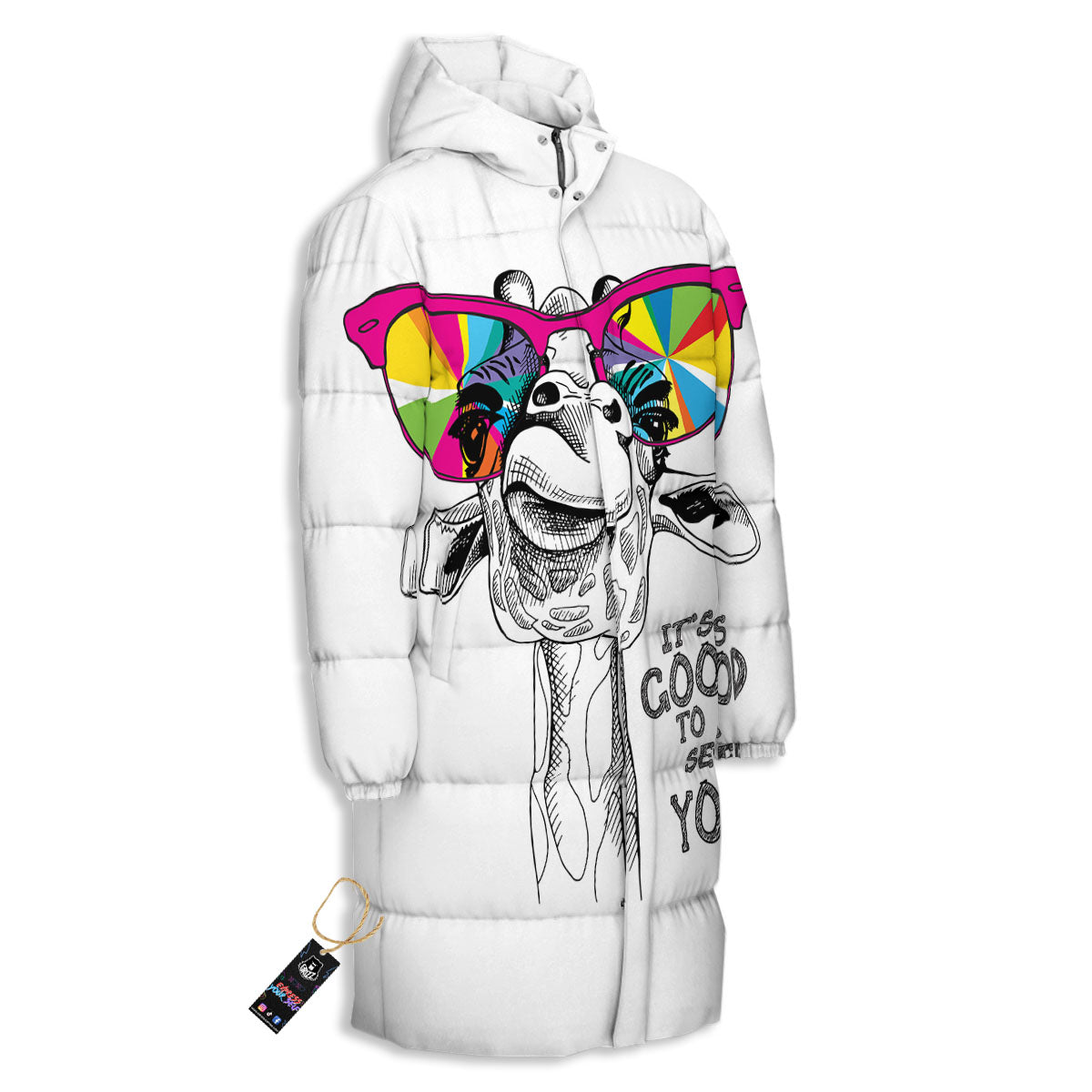 Giraffe Funny Print Long Down Jacket-grizzshop