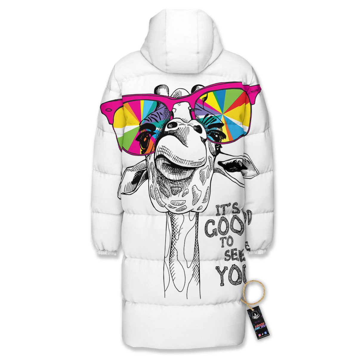 Giraffe Funny Print Long Down Jacket-grizzshop