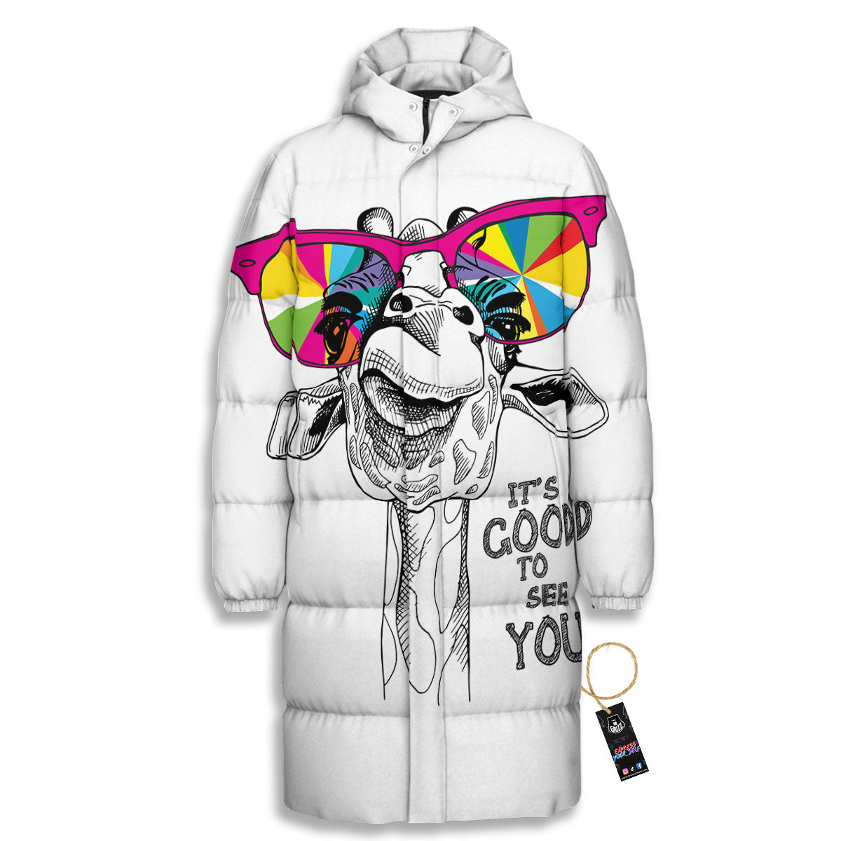 Giraffe Funny Print Long Down Jacket-grizzshop