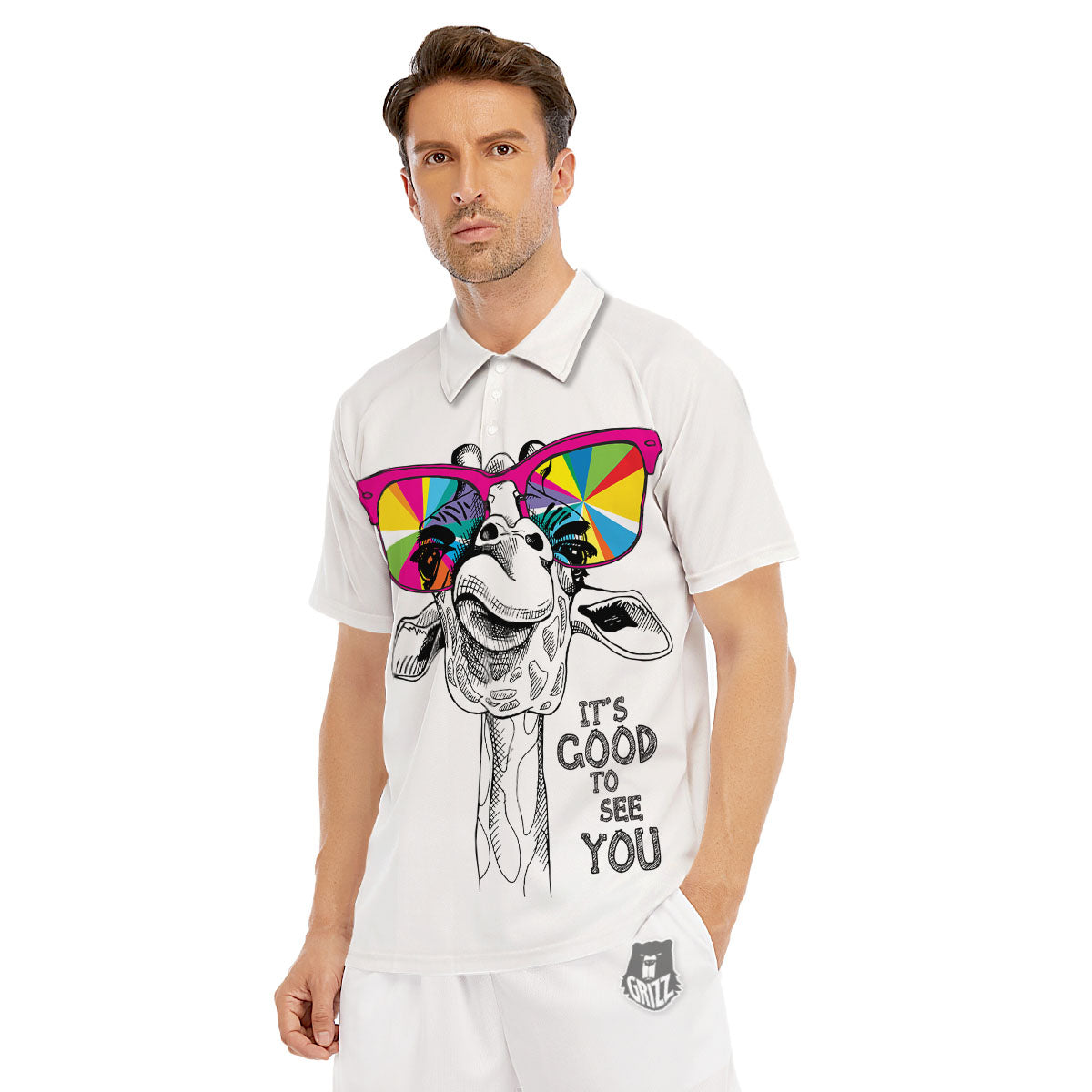 Giraffe Funny Print Men's Golf Shirts-grizzshop