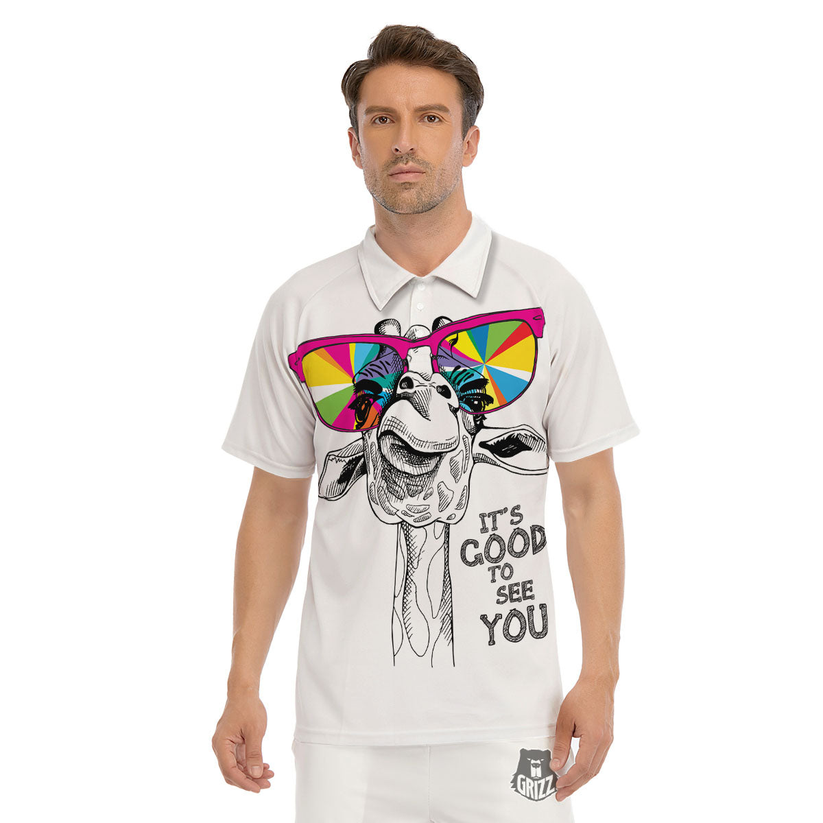 Giraffe Funny Print Men's Golf Shirts-grizzshop