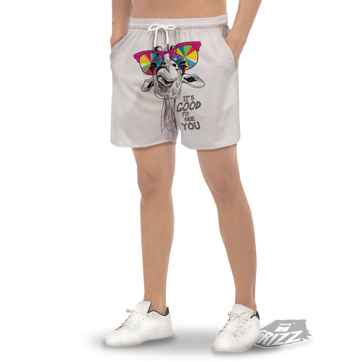 Giraffe Funny Print Men's Gym Shorts-grizzshop