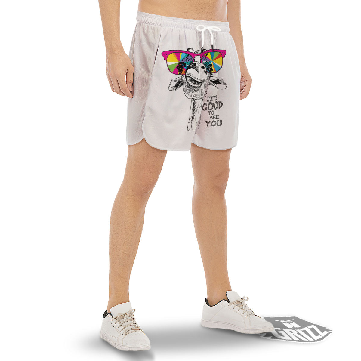 Giraffe Funny Print Men's Gym Shorts-grizzshop