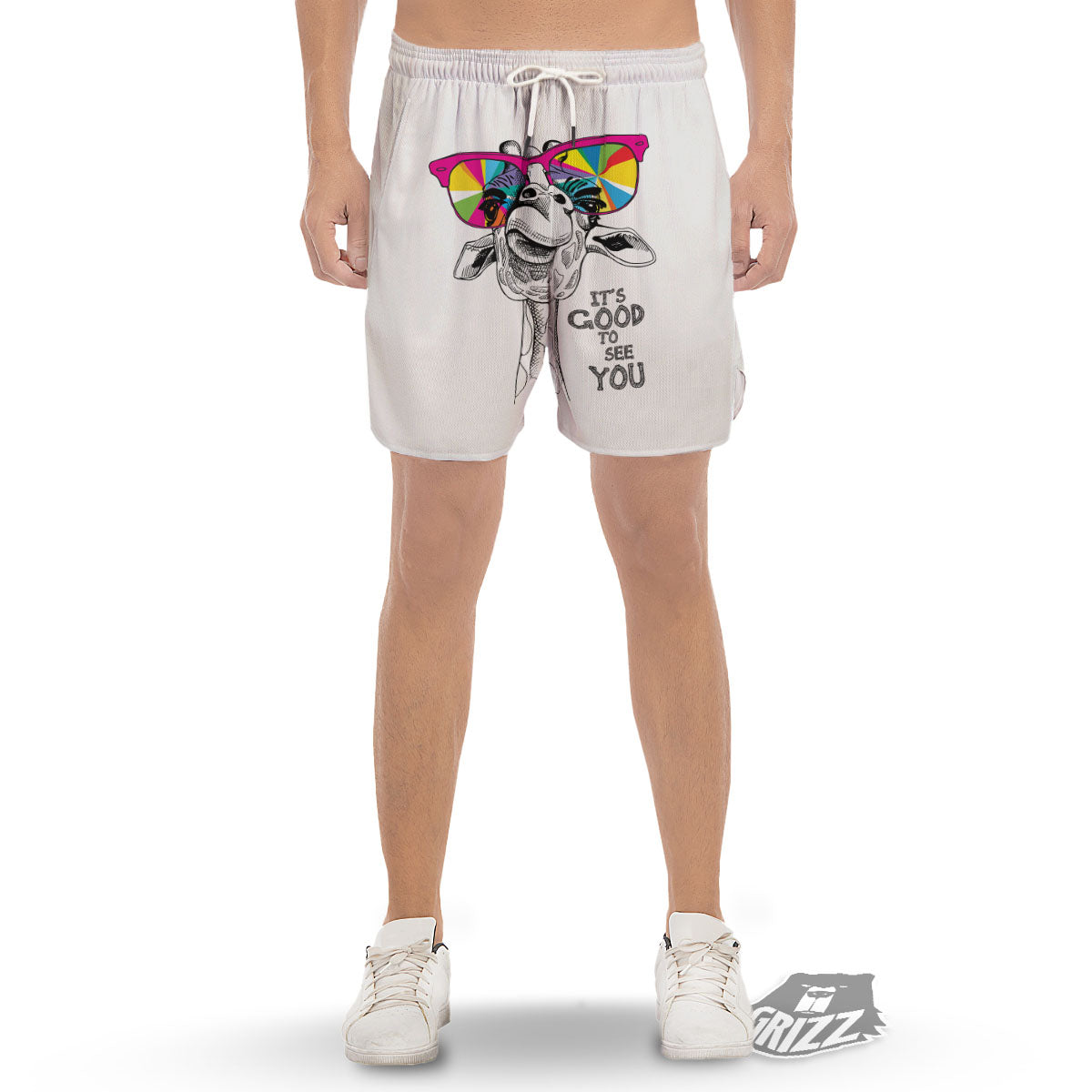Giraffe Funny Print Men's Gym Shorts-grizzshop