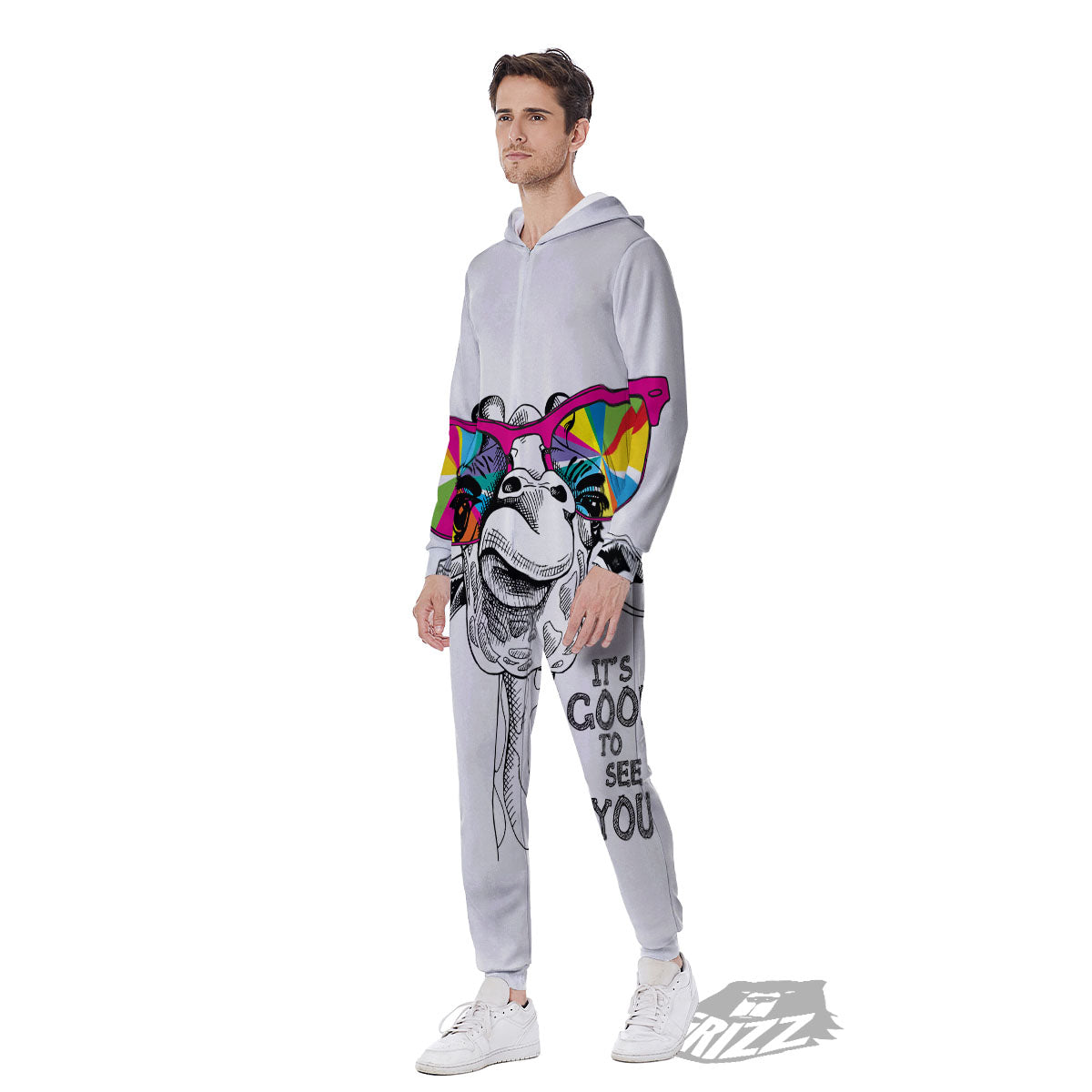 Giraffe Funny Print Men's Jumpsuit-grizzshop