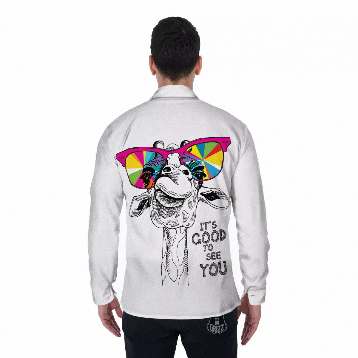 Giraffe Funny Print Men's Long Sleeve Shirts-grizzshop
