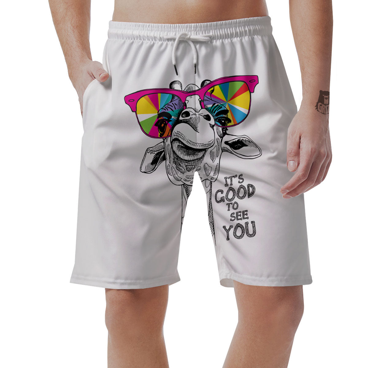 Giraffe Funny Print Men's Shorts-grizzshop