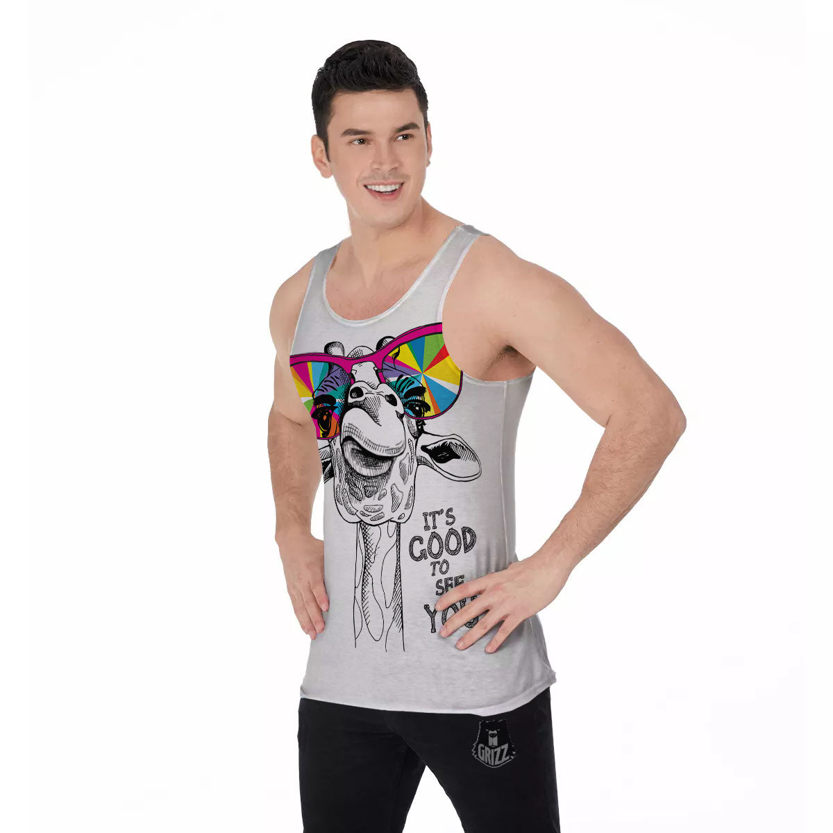 Giraffe Funny Print Men's Tank Top-grizzshop
