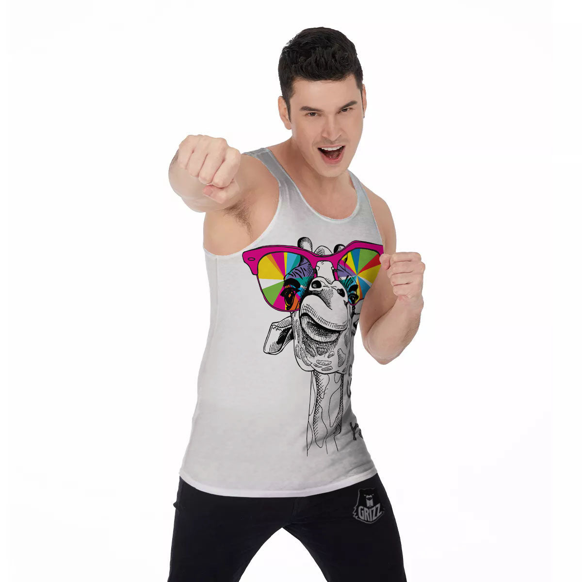 Giraffe Funny Print Men's Tank Top-grizzshop