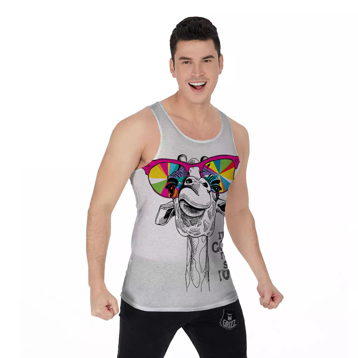 Giraffe Funny Print Men's Tank Top-grizzshop
