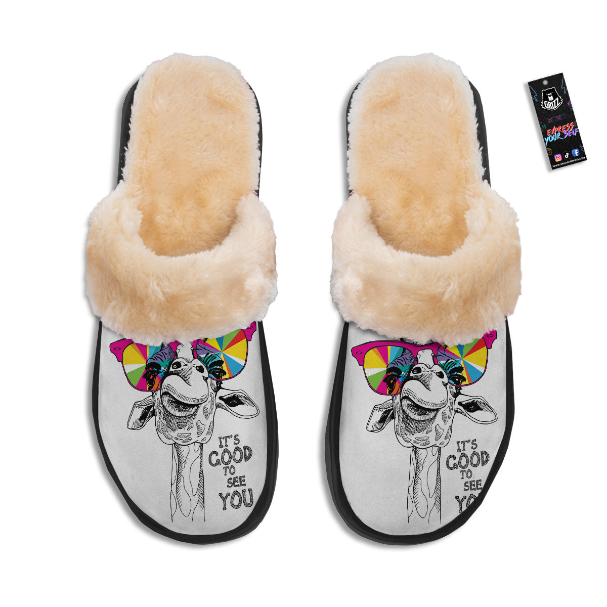 Giraffe Funny Print Slippers-grizzshop