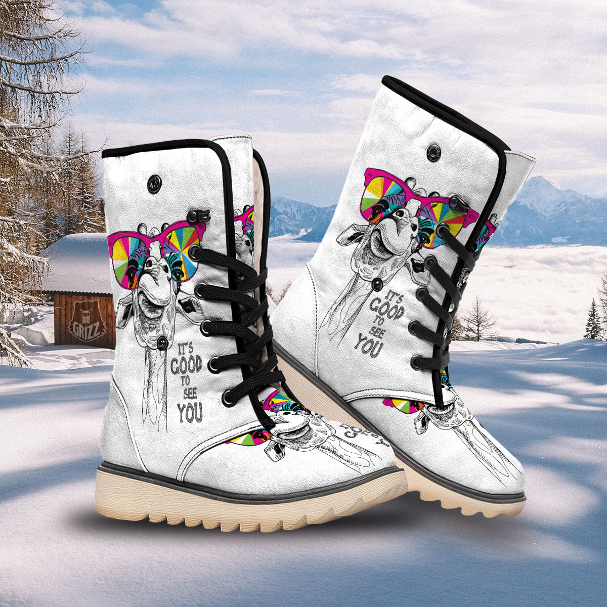 Giraffe Funny Print Snow Boots-grizzshop