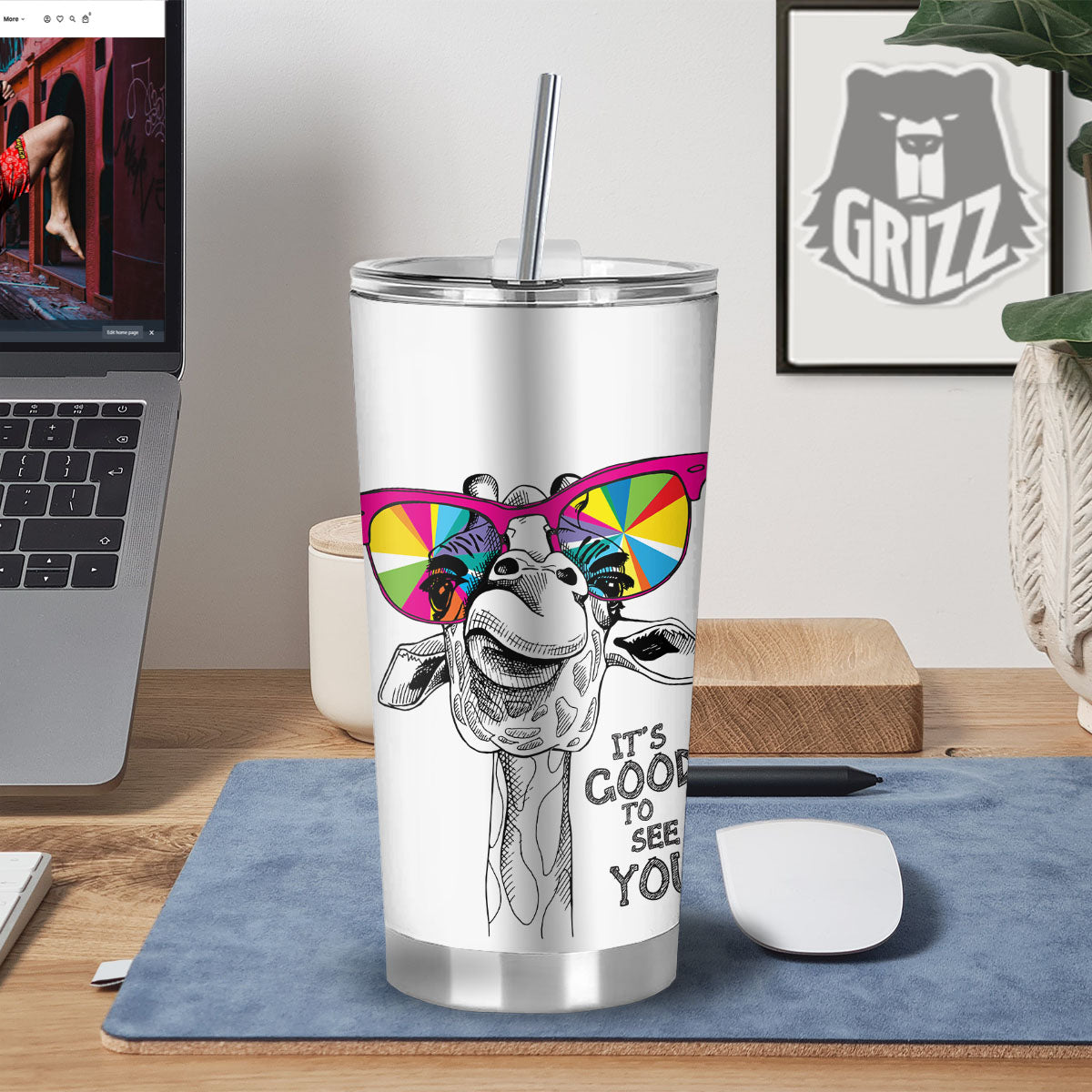 Giraffe Funny Print Tumbler-grizzshop