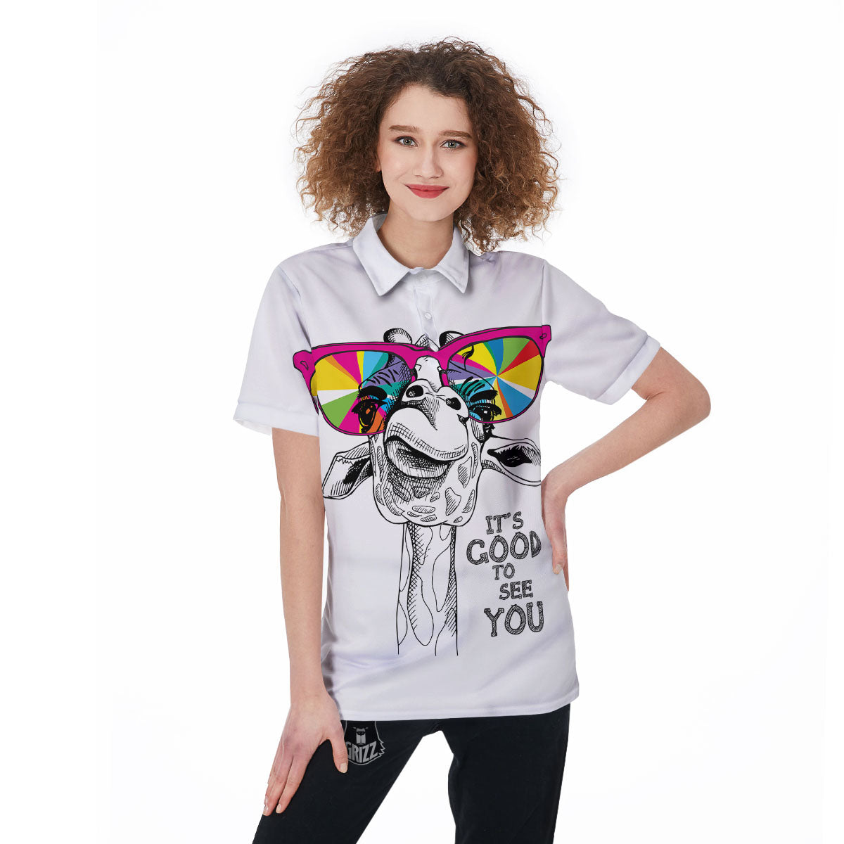 Giraffe Funny Print Women's Golf Shirts-grizzshop
