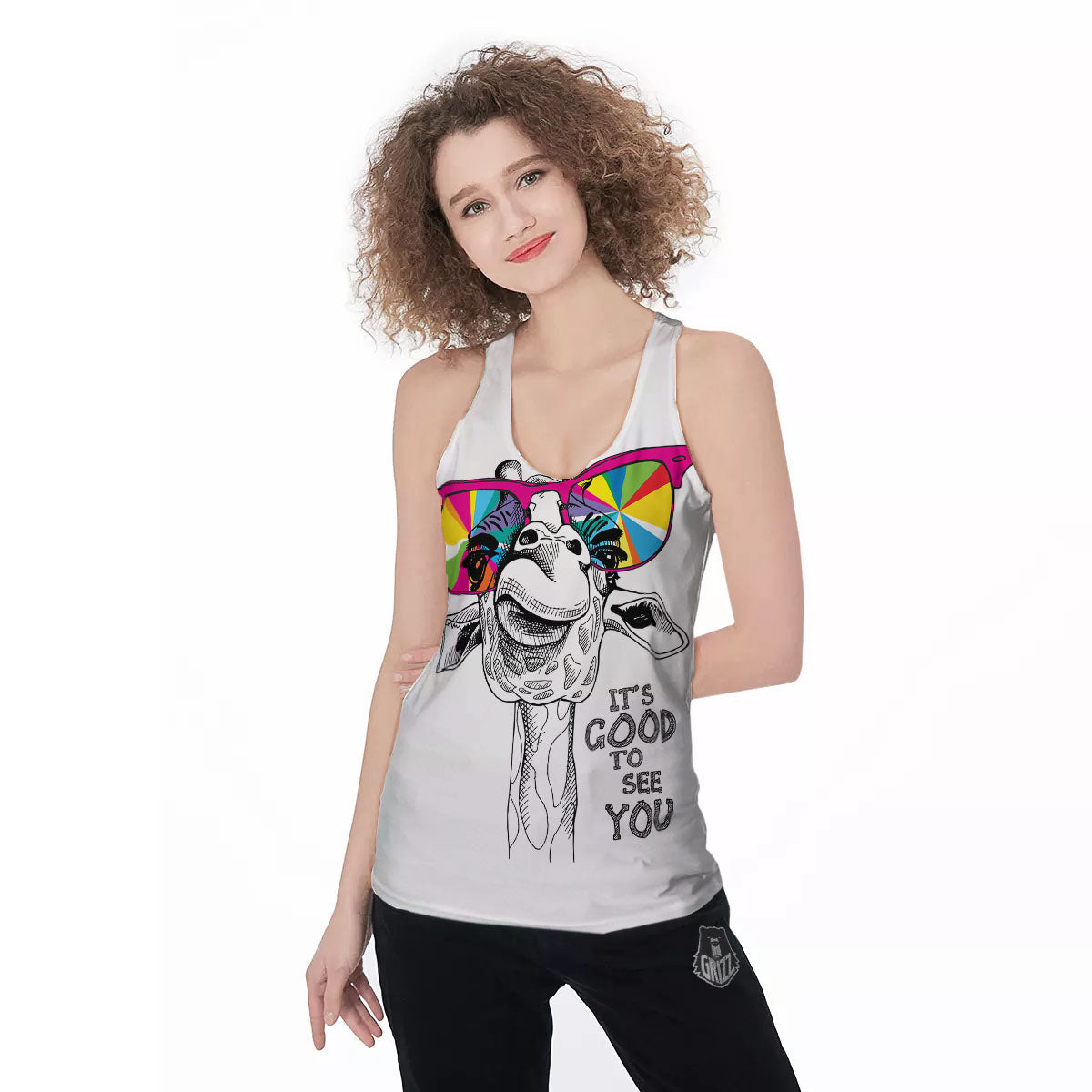 Giraffe Funny Print Women's Racerback Tank Top-grizzshop