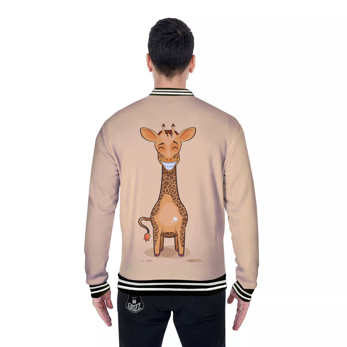 Giraffe Smiley Face Print Baseball Jacket-grizzshop