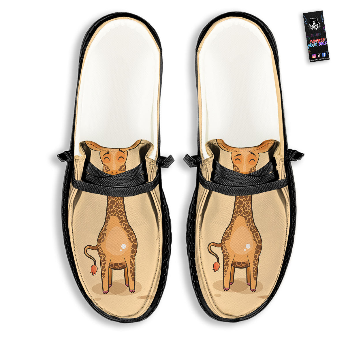 Giraffe Smiley Face Print Black Loafers-grizzshop