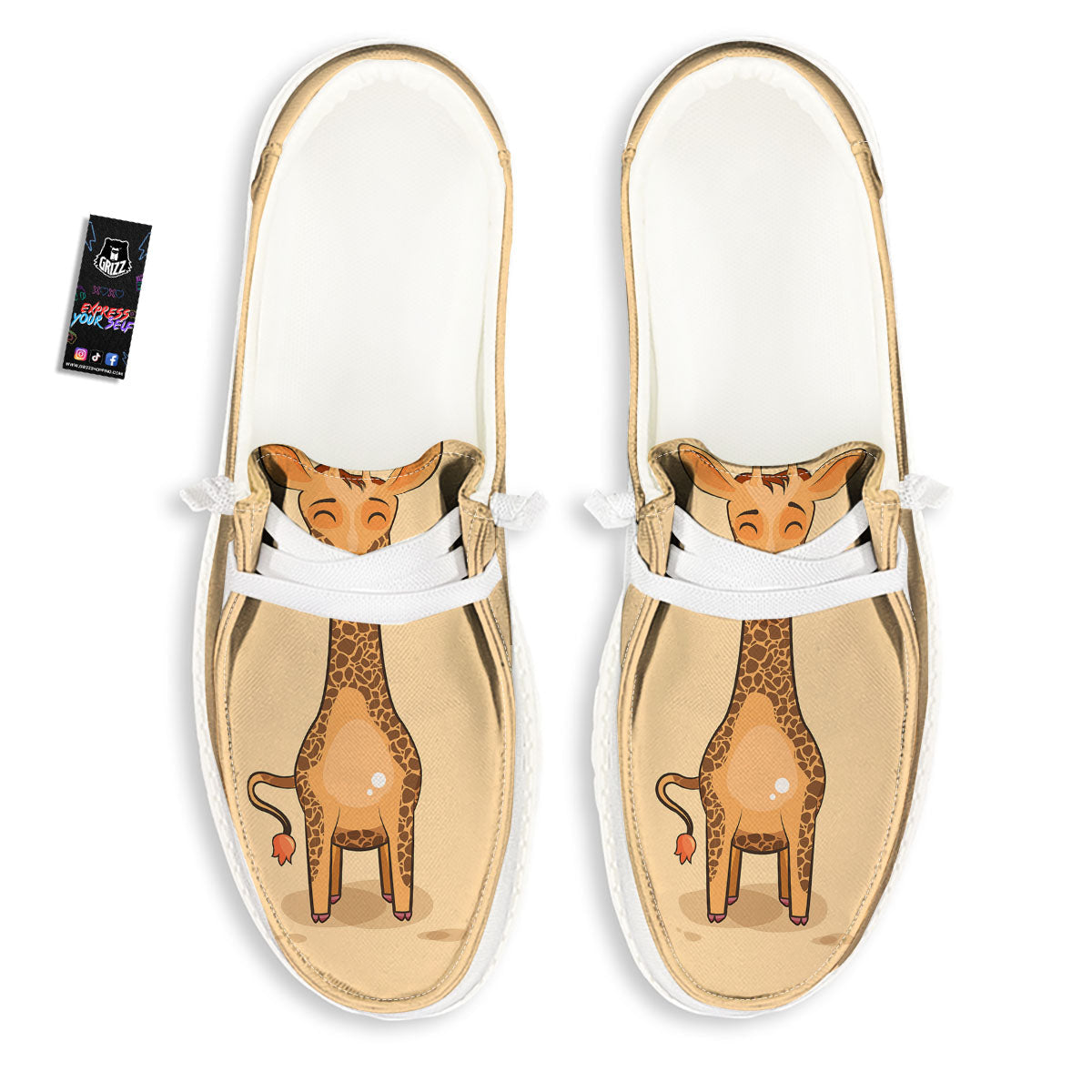 Giraffe Smiley Face Print Black Loafers-grizzshop