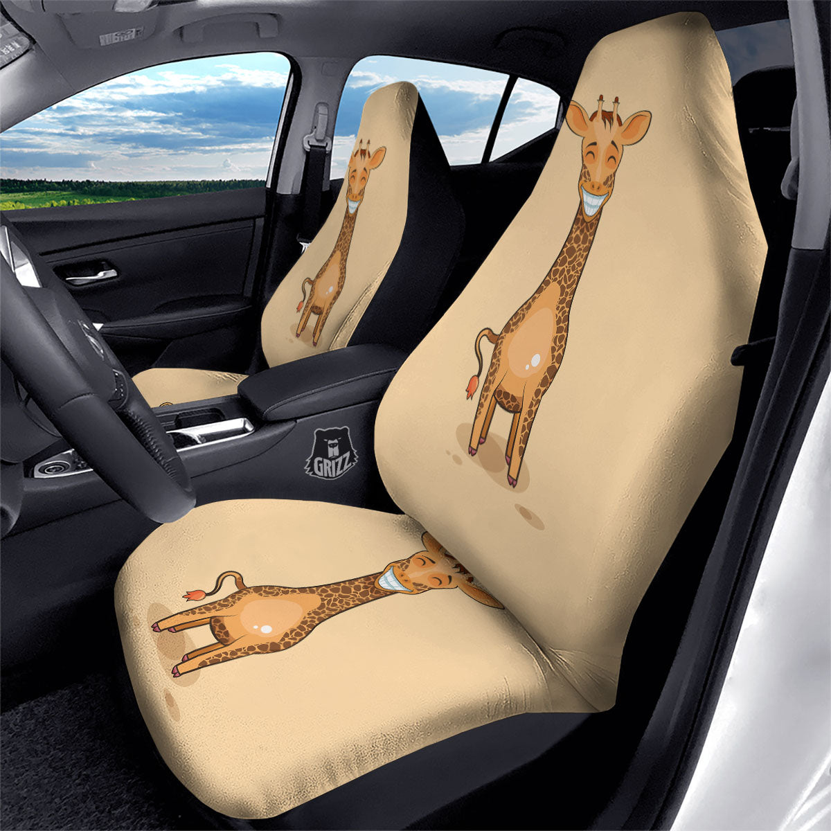 Giraffe Smiley Face Print Car Seat Covers-grizzshop