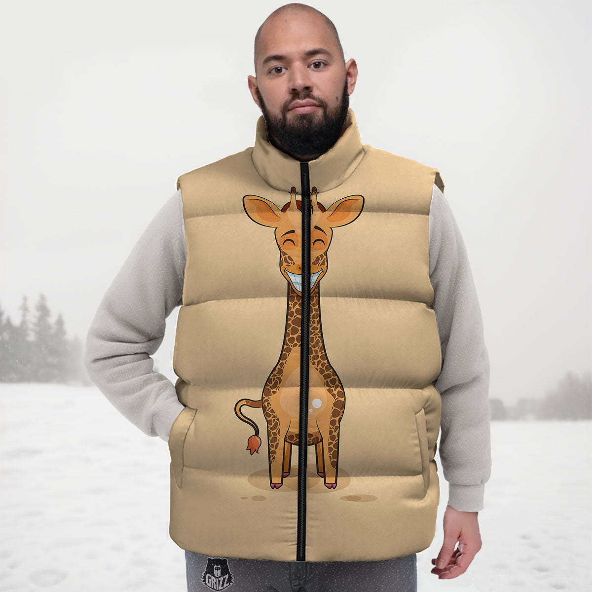 Giraffe Smiley Face Print Down Vest