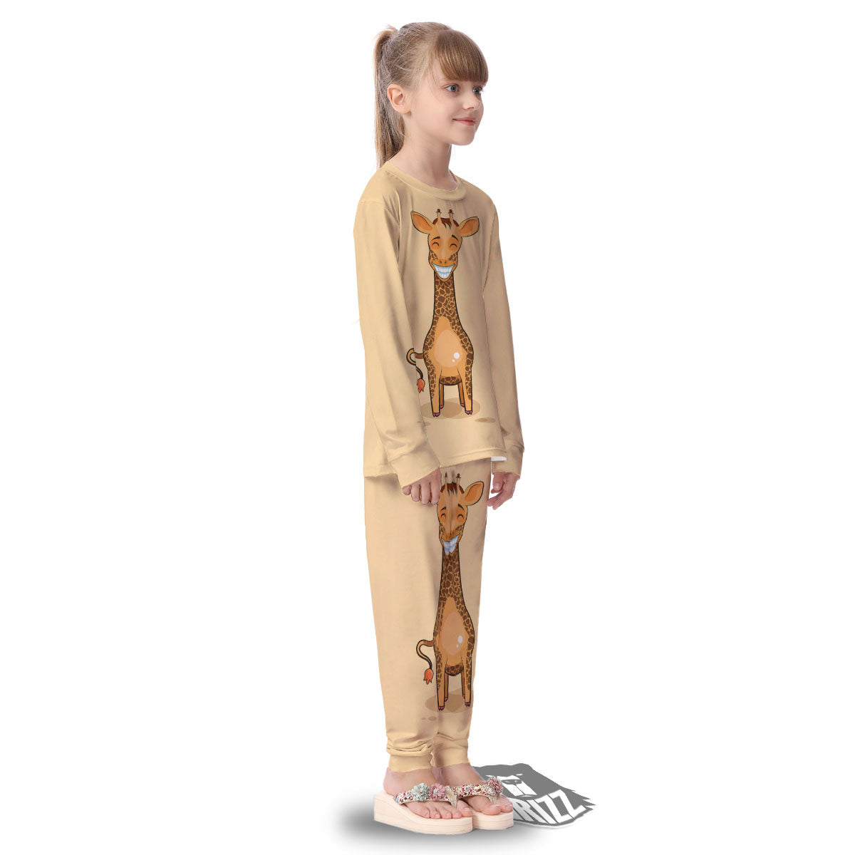 Giraffe Smiley Face Print Kid's Pajamas-grizzshop