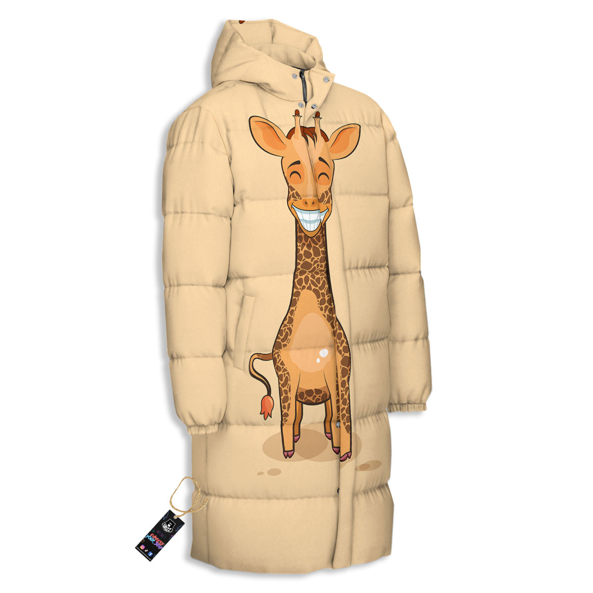 Giraffe Smiley Face Print Long Down Jacket-grizzshop