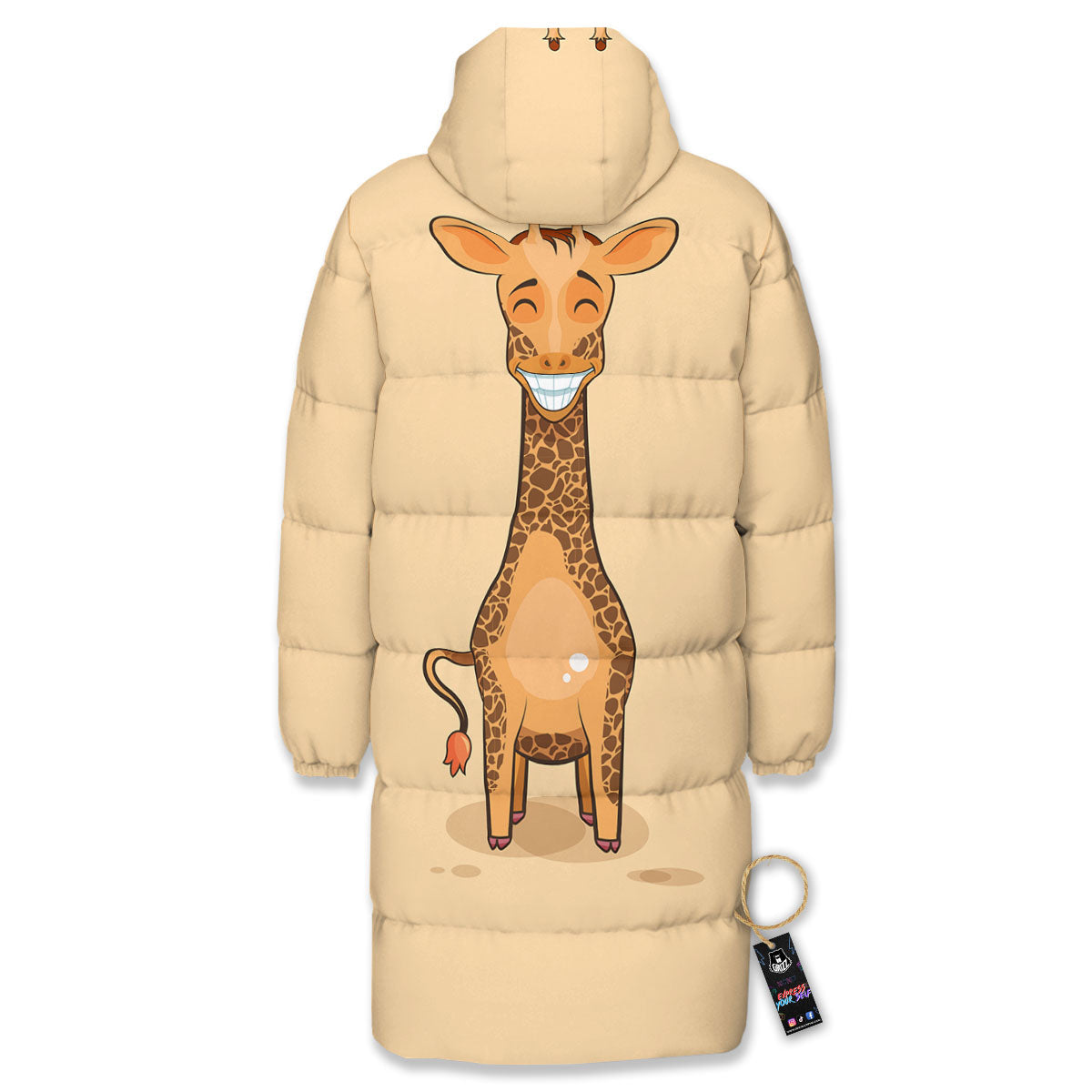 Giraffe Smiley Face Print Long Down Jacket-grizzshop