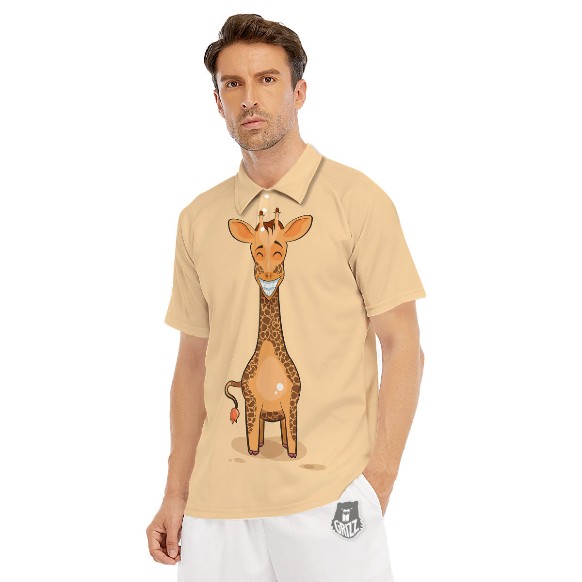 Giraffe Smiley Face Print Men's Golf Shirts-grizzshop