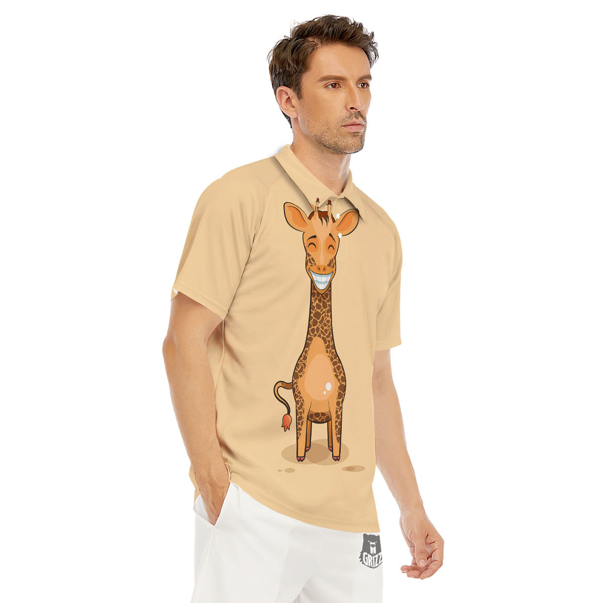 Giraffe Smiley Face Print Men's Golf Shirts-grizzshop