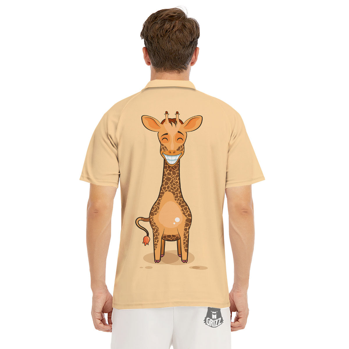 Giraffe Smiley Face Print Men's Golf Shirts-grizzshop