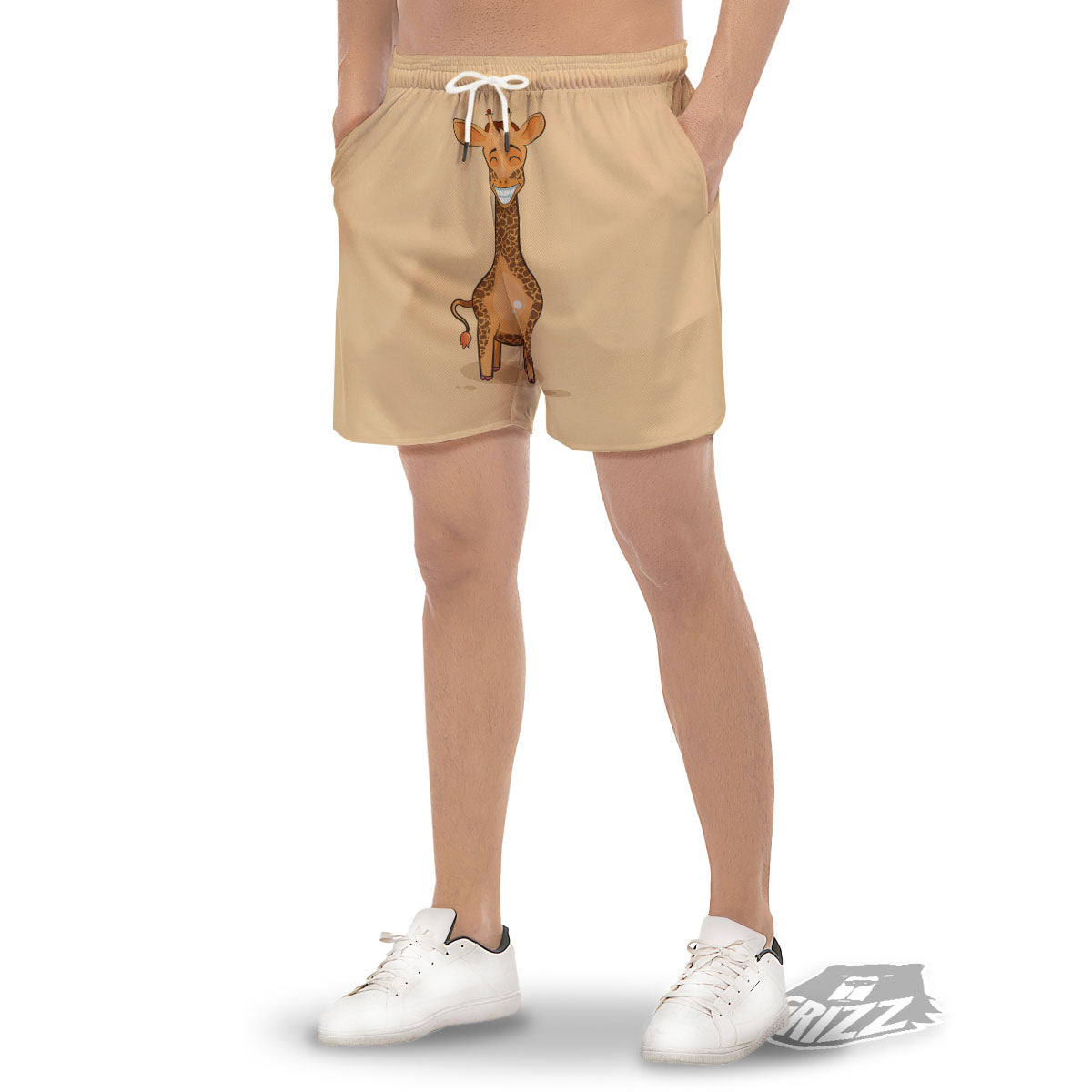 Giraffe Smiley Face Print Men's Gym Shorts-grizzshop