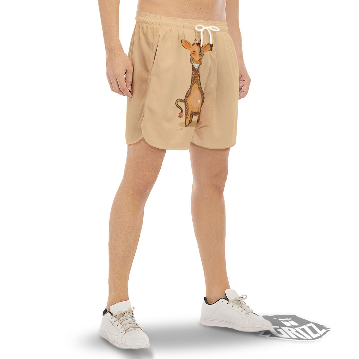 Giraffe Smiley Face Print Men's Gym Shorts-grizzshop
