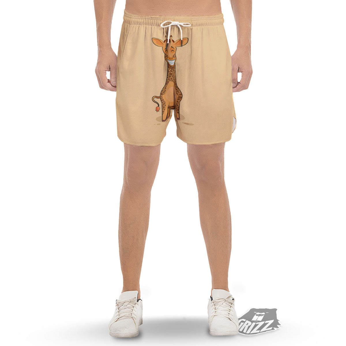 Giraffe Smiley Face Print Men's Gym Shorts-grizzshop
