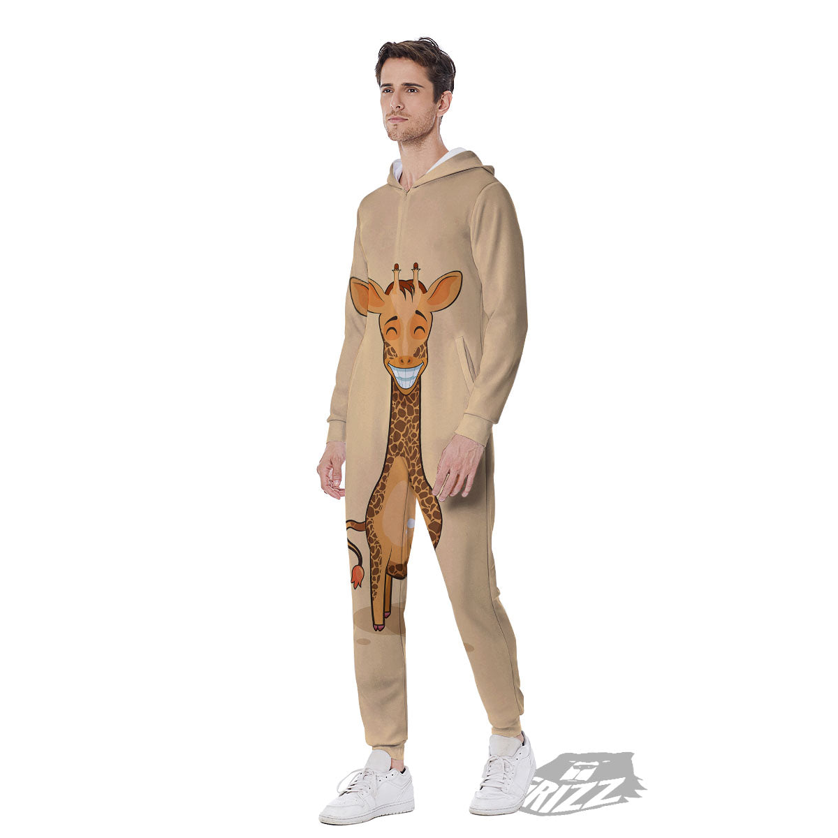 Giraffe Smiley Face Print Men's Jumpsuit-grizzshop