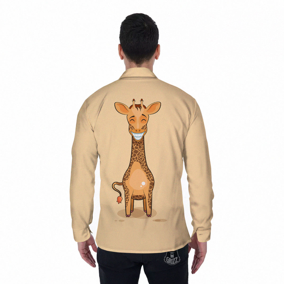 Giraffe Smiley Face Print Men's Long Sleeve Shirts-grizzshop