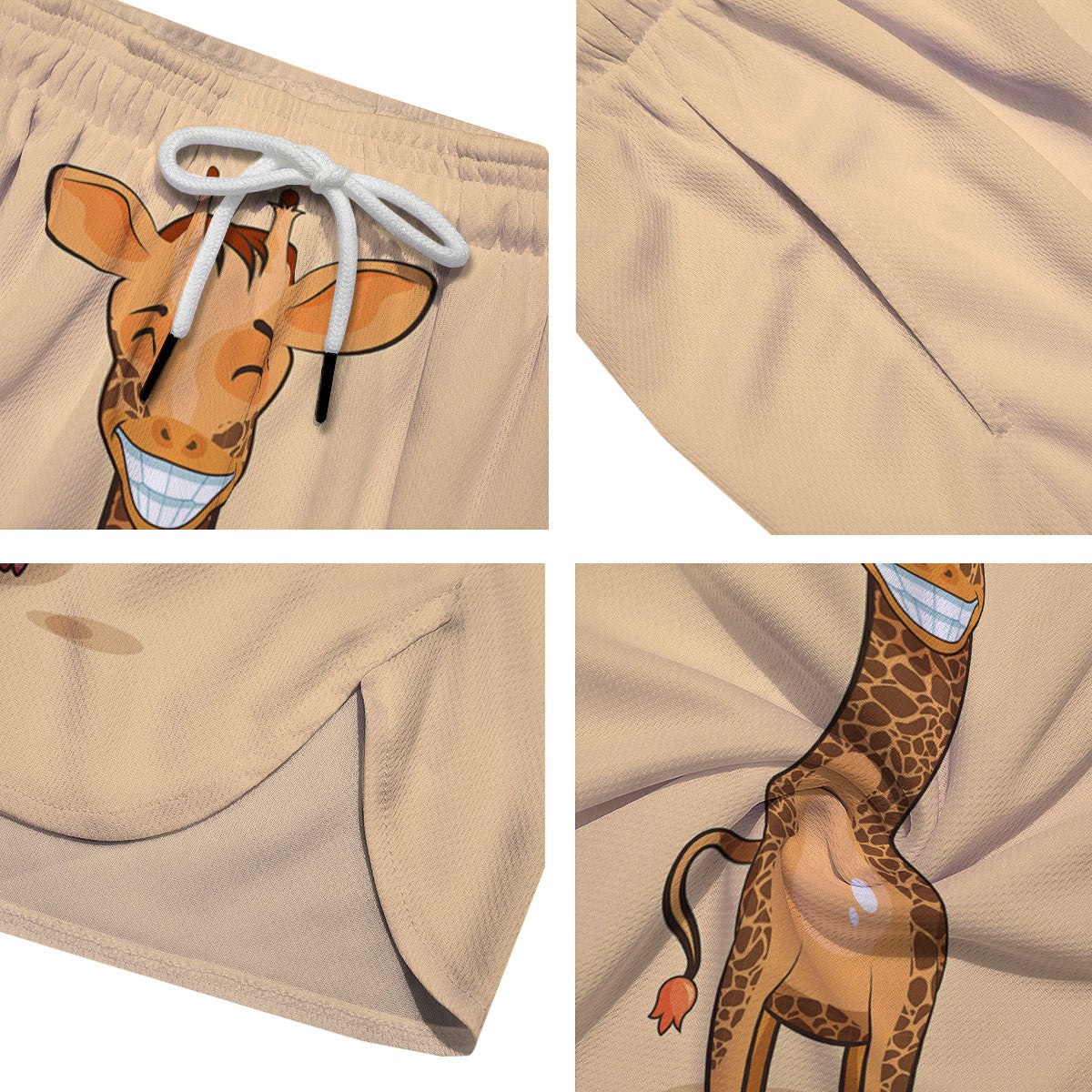Giraffe Smiley Face Print Men's Running Shorts-grizzshop