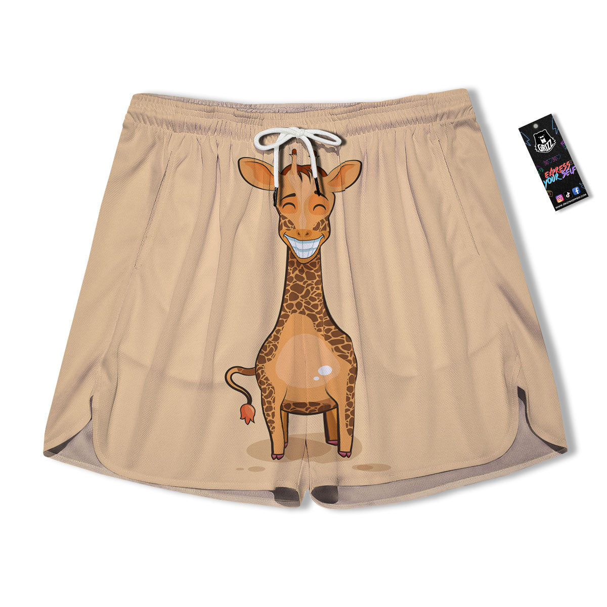 Giraffe Smiley Face Print Men's Running Shorts-grizzshop