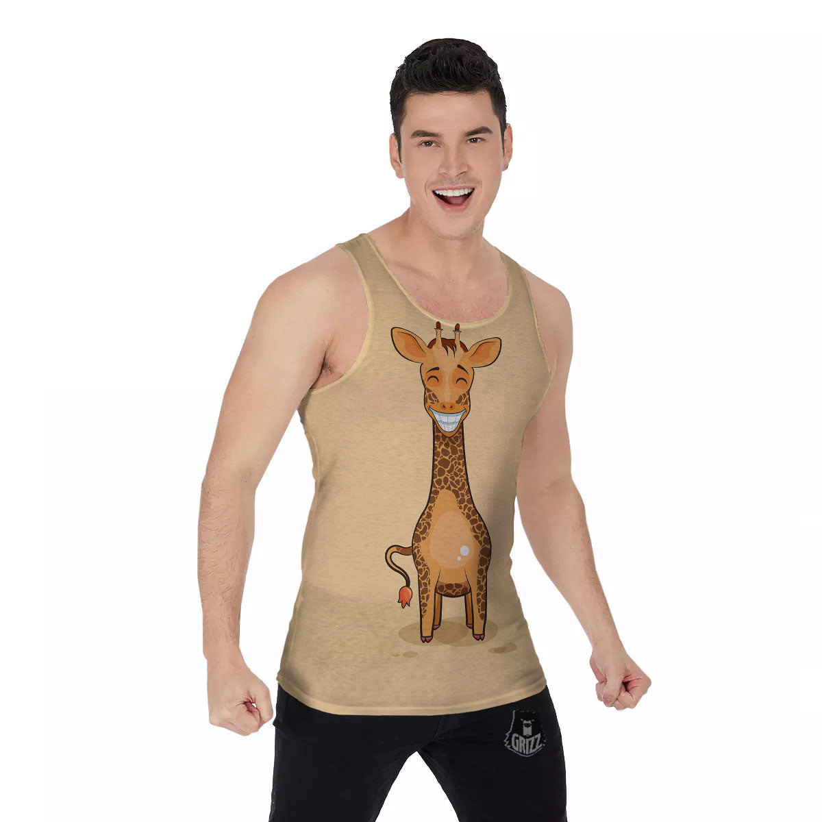 Giraffe Smiley Face Print Men's Tank Top-grizzshop