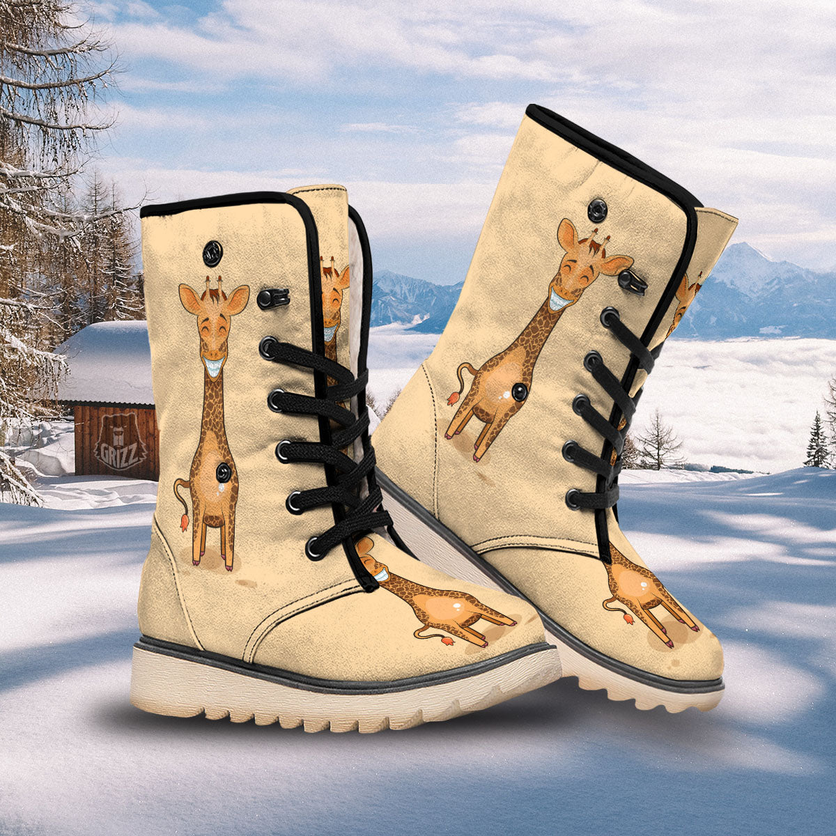 Giraffe Smiley Face Print Snow Boots-grizzshop