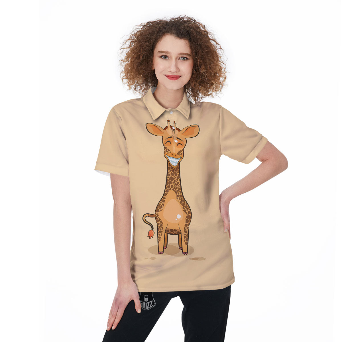 Giraffe Smiley Face Print Women's Golf Shirts-grizzshop