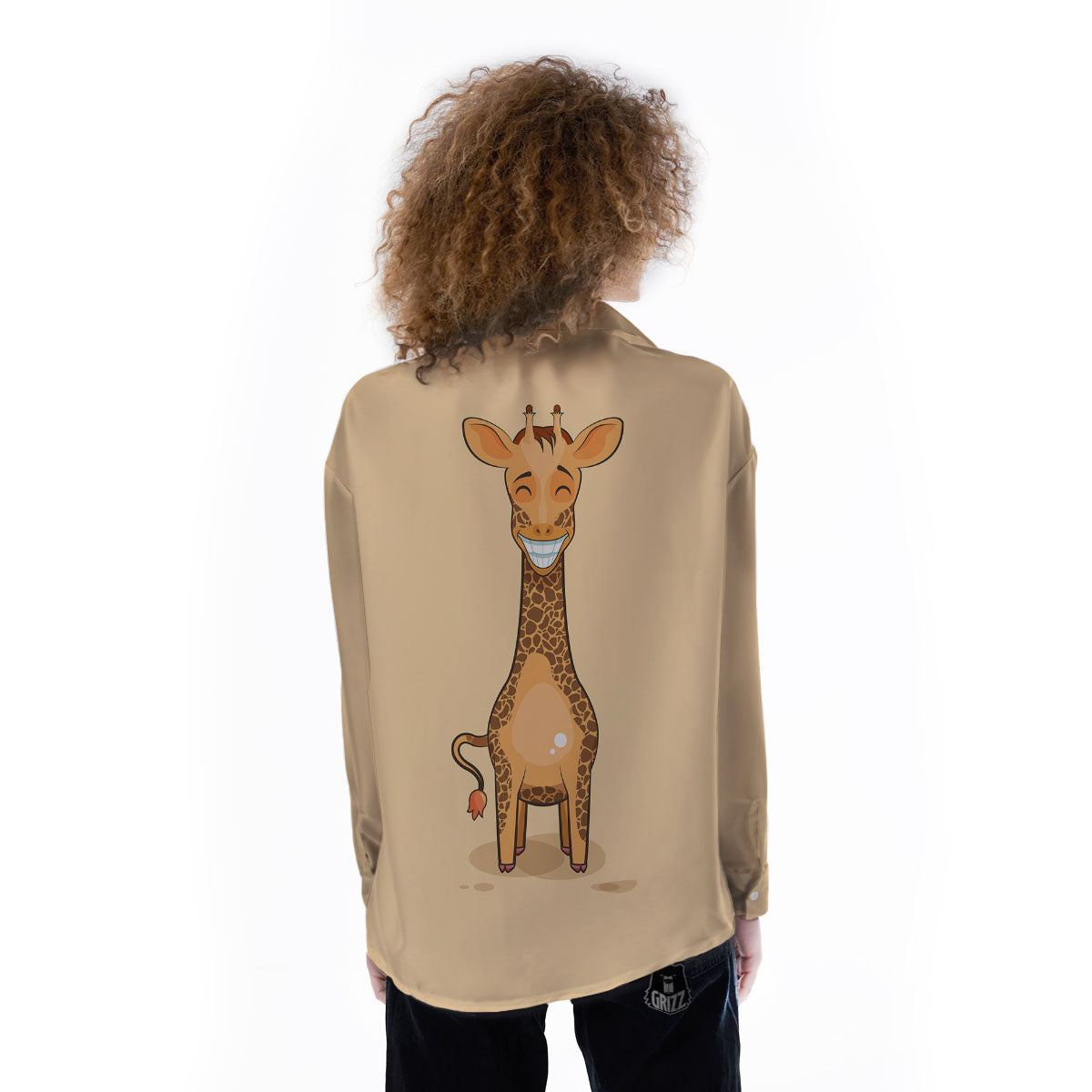 Giraffe Smiley Face Print Women's Long Sleeve Shirts-grizzshop